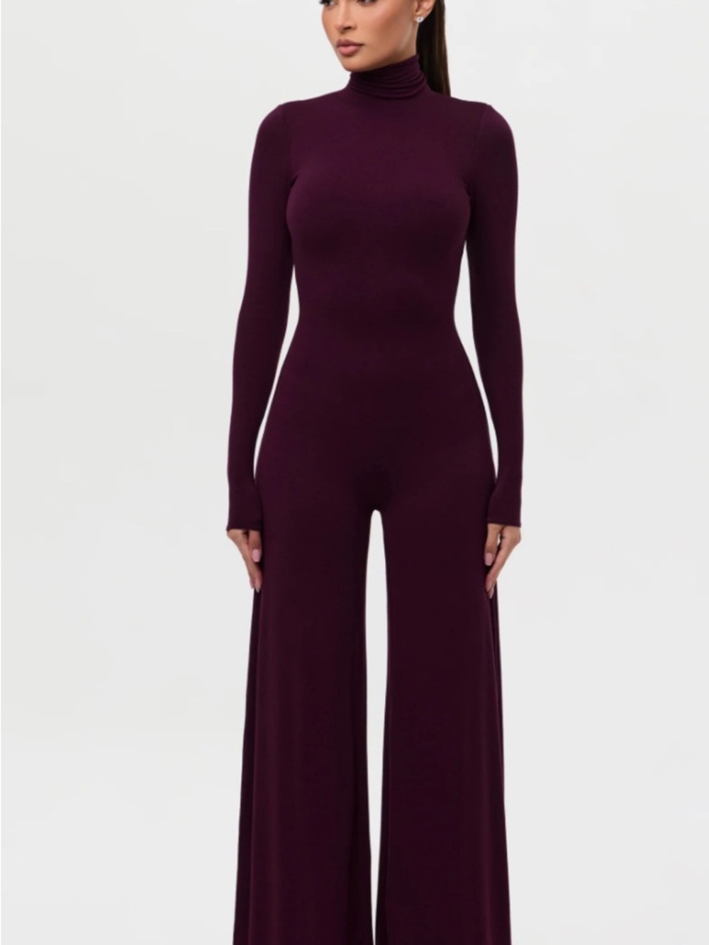naked wardrobe Plum Turtleneck Wide-Leg Jumpsuit